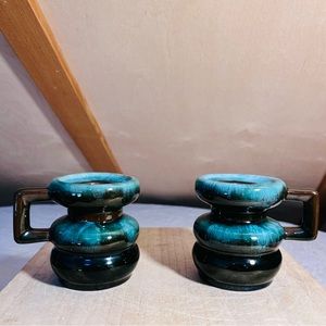 Pair of MCM Glazed Ceramic Candlestick Holders